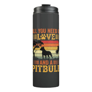 Pitbull Liefde Retro Zonsondergang Hond Thermosbeker