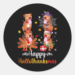Pitbull Lover Halloween Merry Christmas Happy Hall Ronde Sticker