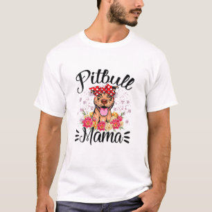 Pitbull Mama Florals Cute Dog Mam Moederdag T-shirt