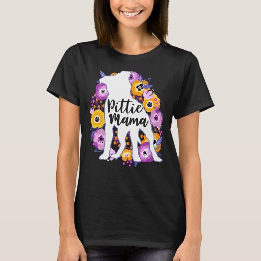 Pitbull Mama Purple Flowers Pittie mam Cute Pit Bu T-shirt (Voorkant)