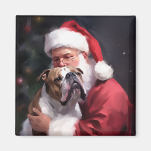 Pitbull met kerstman Feestelijke Kerst Magneet