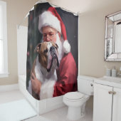 Pitbull met Sinterklaas Feestelijke Kerstmis Douchegordijn (In situ)