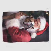 Pitbull met Sinterklaas Feestelijke Kerstmis Golfhanddoek (Horizontaal)