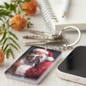 Pitbull met Sinterklaas Feestelijke Kerstmis Sleutelhanger (Voorkant Rechts)
