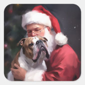 Pitbull met Sinterklaas Feestelijke Kerstmis Vierkante Sticker (Voorkant)