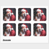 Pitbull met Sinterklaas Feestelijke Kerstmis Vierkante Sticker (Vel)