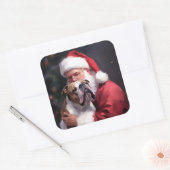 Pitbull met Sinterklaas Feestelijke Kerstmis Vierkante Sticker (Envelop)