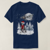 Pitbull op sneeuwkerstmaan met kerstmanverlichting t-shirt (Design voorkant)