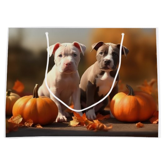 Pitbull Puppy Herfst Delight Pompoen Groot Cadeauzakje (Voorkant)