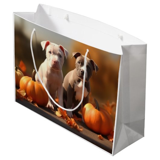 Pitbull Puppy Herfst Delight Pompoen Groot Cadeauzakje (Achterkant Gekanteld)
