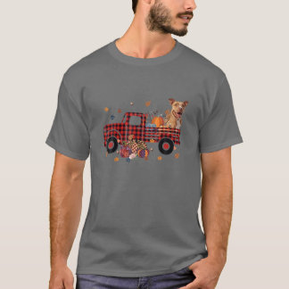 Pitbull Riding Truck Pumpkin Autumn Leaves Herfst T-shirt
