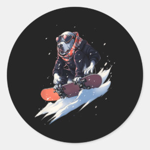 Pitbull Snowboard Snowboarder Hond Snowboarder Win Ronde Sticker