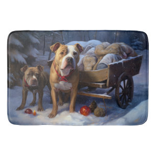 Pitbull Snowy Sleigh Kerst Decor Badmat
