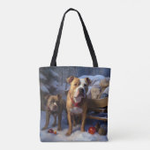 Pitbull Snowy Sleigh Kerst Decor Draagtas (Achterkant)