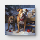 Pitbull Snowy Sleigh Kerst Decor Fotoplaat (Voorkant)