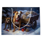 Pitbull Snowy Sleigh Kerst Decor Groot Cadeauzakje (Voorkant)