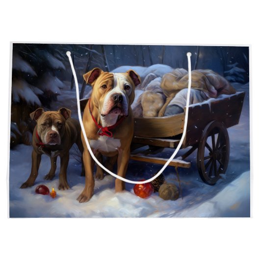 Pitbull Snowy Sleigh Kerst Decor Groot Cadeauzakje (Achterkant)