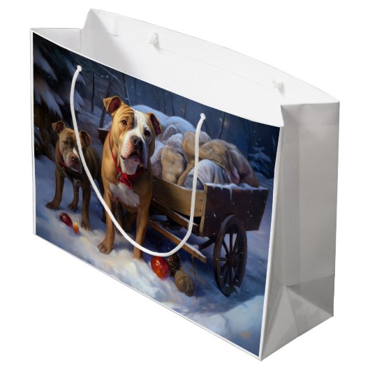 Pitbull Snowy Sleigh Kerst Decor Groot Cadeauzakje (Achterkant Gekanteld)