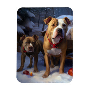Pitbull Snowy Sleigh Kerst Decor Magneet