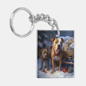 Pitbull Snowy Sleigh Kerst Decor Sleutelhanger (Voorkant Links)