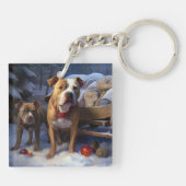 Pitbull Snowy Sleigh Kerst Decor Sleutelhanger (Achterkant)