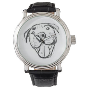 pitbull tekening eenvoudig hondenliefhebbers zwart horloge