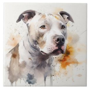 Pitbull Terrier Waterverf Dog Art Tegeltje