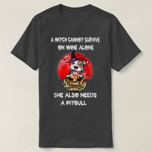 Pitbull Witch Pumpkin Halloween T-Shirt (Design voorkant)