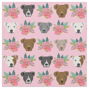 Pitbullegezichten roze floralen stof