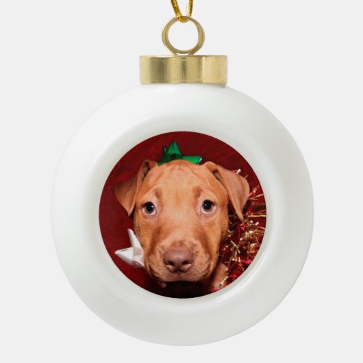 Pitbulppuppy Kerstmis Keramische Bal Ornament (Voorkant)