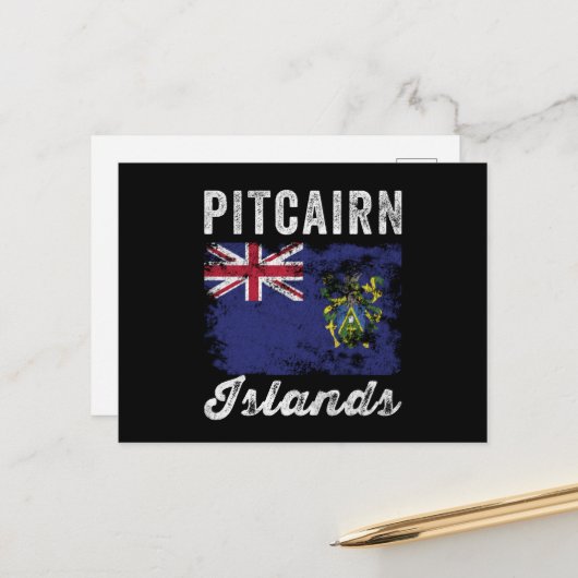 Pitcairn Islands Flag Distressed Briefkaart (Voorkant / Achterkant in situ)
