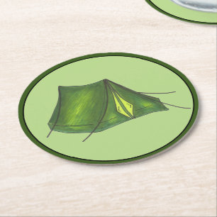 Pitch a Tent Summer Camp Camping Hiking Green Ronde Kartonnen Onderzetter