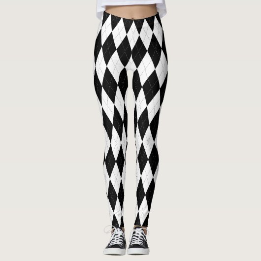 Pitch Black Argyle White Small Diamond Shape Leggings (Voorkant)
