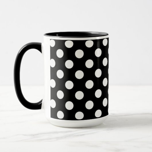 Pitch Black en Big White Polka Dots Mok (Links)