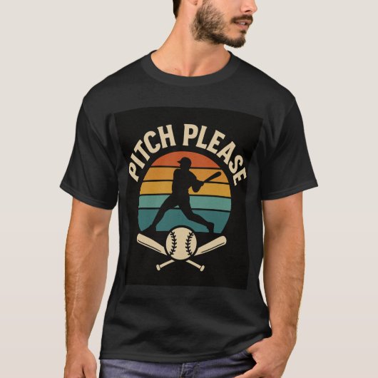Pitch Please Baseball — Retro Sunset, Batter Silho T-shirt (Voorkant)