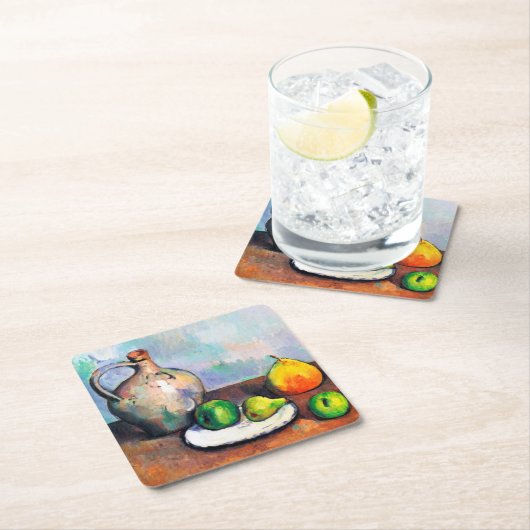 Pitcher en Fruit, Paul Cezanne Vierkante Kartonnen Onderzetter (Insitu)