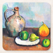 Pitcher en Fruit, Paul Cezanne Vierkante Kartonnen Onderzetter (Voorkant)
