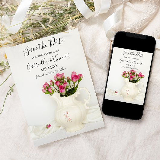 Pitcher Roses Wedding opslaan Datum Save The Date