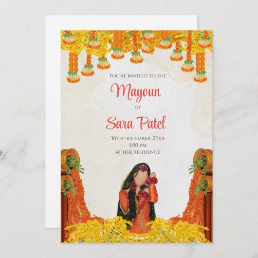 Pithi nodigt als Mayoun uitnodigingen Haldi uit (Voorkant / Achterkant)