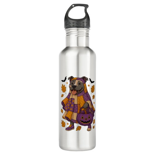 Pitpull Dog Ghost Halloween Waterfles (Voorkant)