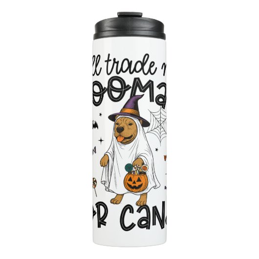 Pitpull Dog Halloween Ghost Spooky Thermosbeker (Voorkant)