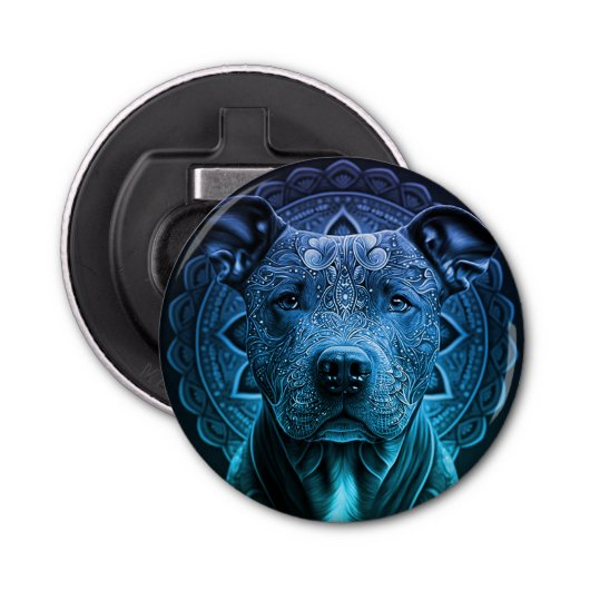 Pittbull-Hondenras Button Flesopener (Voorkant)