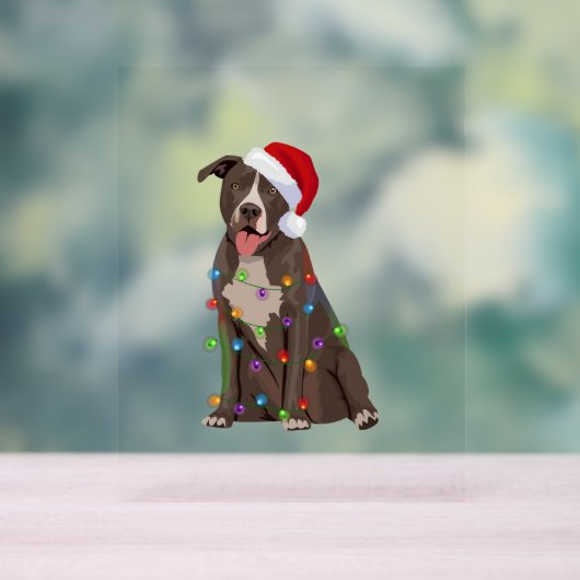 Pittie Pitbull Kerstverlichting Xmas Hondenliefheb Acryl Bord (Neutraal)