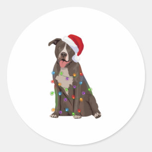 Pittie Pitbull Kerstverlichting Xmas Hondenliefheb Ronde Sticker