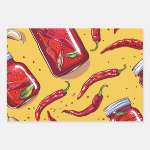 Pittige Chilisaus Crisp Patroon – Krachtig en Vol Inpakpapier Vel