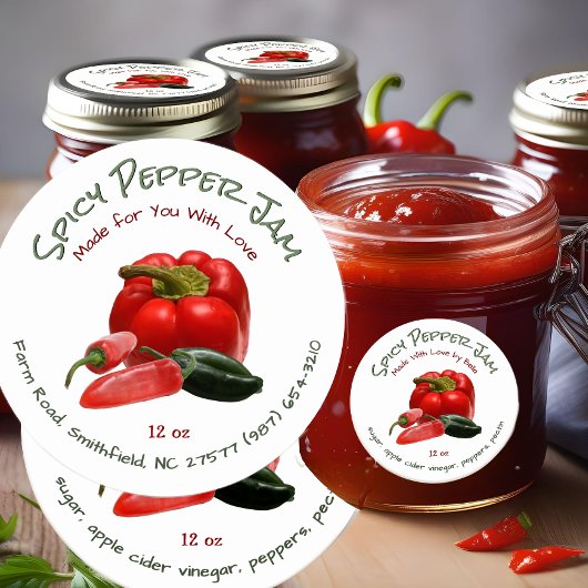 Pittige peper Jam met rode en groene paprika's Ronde Sticker