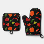 Pittige pepers oven Mitt & Pot houder set (Voorkant)