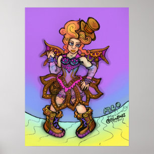 Pittige Steampunk Dame Met Hoed En Vleugels Kunst Poster