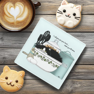 Pittige Tuxedo Kat Vintage Kom Aqua Retro Keuken Glazen Onderzetter