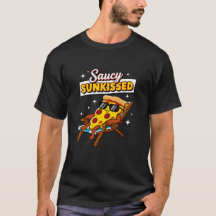 Pittige Zongebruinde Pizza Slice Zomerpret Cartoon T-shirt